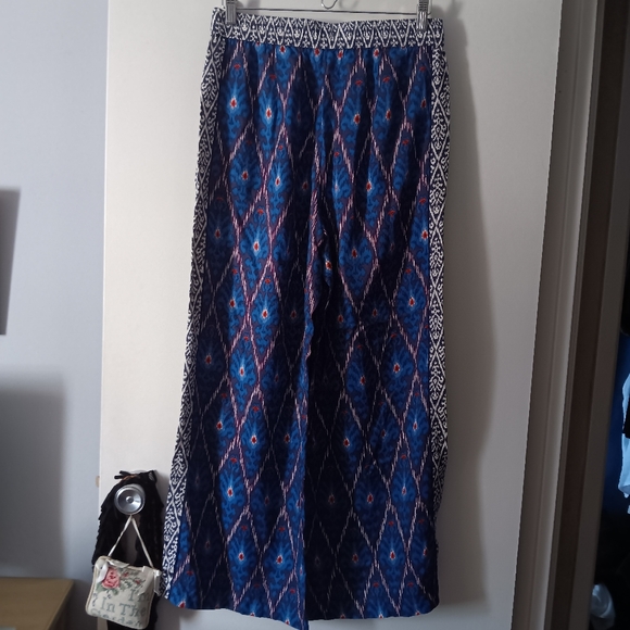 ANTHROPOLOGIE High Rise Wide Leg Multicolor Blue Print Vale Pants - Picture 6 of 8